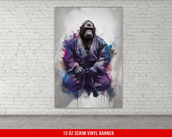 Gorilla Jiu Jitsu Vinyl Banner Gym Decor Martial Arts Grappling Artwork Wall Poster Sports Decor Training Room Art