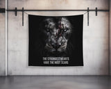 Motivational Quote Lion Tapestry, Custom Wall Art, The Strongest Hearts Have The Most Scars, Inspirational Fitness Decor