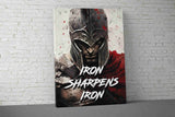 Iron Sharpens Iron Canvas - Home Gym Decor - Large Motivational Quote Wall Art - Fitness Training - Garage Basement - Spartan V4