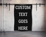 Black banner with "CUSTOM TEXT GOES HERE" in white block letters.