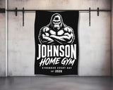 Johnson Home Gym banner with gorilla and "Stronger Every Day" text.