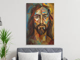 Jesus Christ Cubist Portrait, Abstract Christian Art, Modern Religious Wall Decor, Spiritual Mosaic Divine Painting