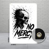 No Mercy Skull Art Poster, Gothic Wall Decor, Heavy Metal Skull Banner, Cool Grunge Art Print, Edgy Room Decoration