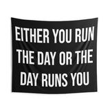Run The Day | Custom Gym Tapestry | Home Gym Flag Decor | Large Quote Wall Art | Motivational Inspirational | Banner