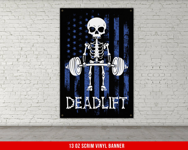Deadlift Banner - Home Gym Decor - Motivational Quote Wall Art - Weightlifting - USA Blue - Funny - Garage