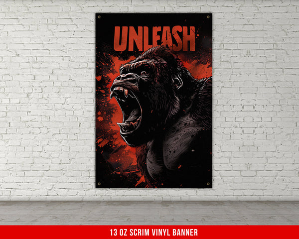 a poster of a gorilla with the words unleash on it