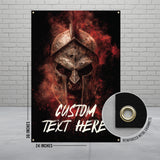 Spartan warrior helmet wall art, warrior poster, medieval combat decor, custom text poster, 24x36 inches, metal grommets