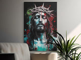 Jesus Christ Crown of Thorns Wall Art, Modern Abstract Christian Painting, Vibrant Spiritual Decor, Faith Based Art Print, Contemporary