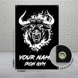Bull Head Banner for Home Gym Decor, Motivational Wall Hanging for Fitness Enthusiasts, 24x36 Inches Gym Poster
