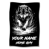 Wolf Gym Banner, Motivational Gym Decor, Black and White Fitness Poster, Home Gym Wall Art, Inspirational Workout Decor