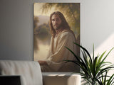 Jesus Christ Painting, Spiritual Art Print, Religious Wall Decor, Christian Gift, Savior Portrait, Peaceful Lake Scene, Divine Inspiration