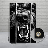 Ferocious Dog Behind Bars Poster, Intense Animal Art Wall Decor, Scary Dog Print, Unique Home Decoration, 24x36 Inch