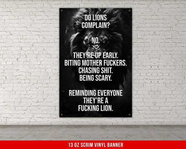 Do Lions Complain Home Gym Banner - Inspiration - Weightlifting Decor - Motivation - Gym Gift - Gym Sign - Custom Text - V4