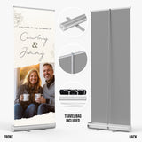Custom Retractable Banner for Wedding – Personalized Photo Welcome Sign, Wedding Reception Decor, and Event Backdrop