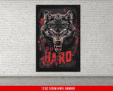a picture of a wolf on a brick wall