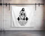 Father Forgive Me | Custom Gym Tapestry | Home Gym Flag Decor | Large Quote Wall Art | Motivational Inspirational | Banner | USA Gray