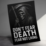 Don't Fear Death Fear Not Living Wall Art, Grim Reaper Skull Poster, Motivational Quote Print, Gothic Home Decor, Dark Wall Hanging