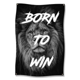 Lion Wall Art, Motivational Poster, Born to Win Banner, Gym Decor, Fitness Room Decoration, Inspirational Lion Print