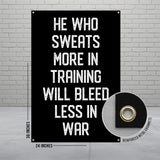 Motivational Training Banner, He Who Sweats More, Workout Wall Decor, Fitness Gym Sign, Inspirational Quote, 36x24 Inches