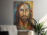 Jesus Christ Geometric Portrait Art, Abstract Christian Wall Decor, Modern Cubist Religious Design Print, Spiritual Home Art