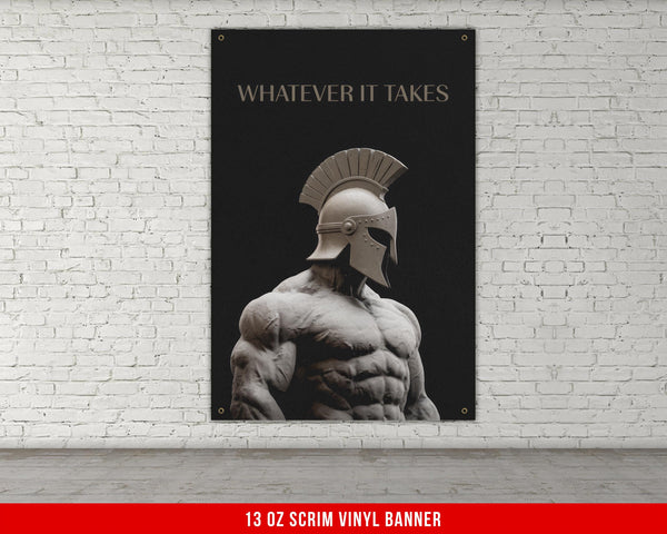 Spartan Warrior Gym Banner, Motivational Quote Vinyl Banner, Whatever It Takes Wall Art, Workout Inspiration Banner, Gym Decor Sign
