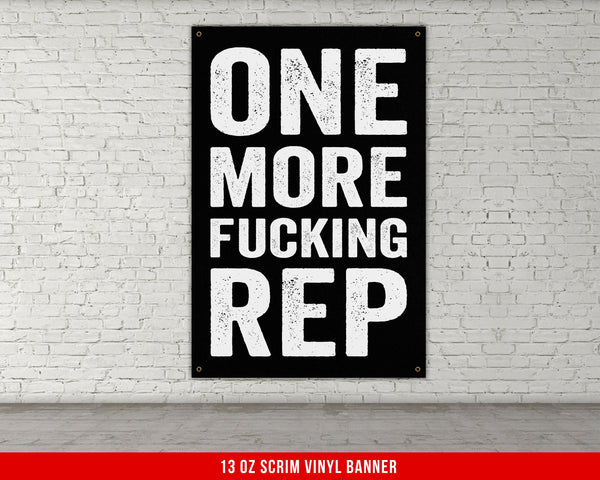 One More Rep Banner - Home Gym Decor - Motivational Quote Wall Art - Weightlifting - Sports Fitness Lifting - Garage Basement