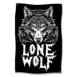 Lone Wolf Wall Art, Wolf Tapestry, Black and White Wolf Print, Animal Lover Decor, Boho Bedroom Wall Hanging
