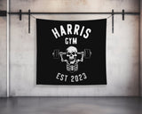 Skeleton Weights | Custom Gym Tapestry | Home Gym Flag Decor | Large Quote Wall Art | Motivational Inspirational | Your Name Custom Banner