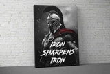 Iron Sharpens Iron Canvas - Home Gym Decor - Large Quote Wall Art - Motivational Fitness Weightlifting - Spartan Warrior V5