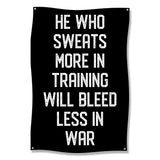 He Who Sweats More In Training Will Bleed Less In War, Motivational Wall Art, Gym Decor, Inspirational Quote Banner