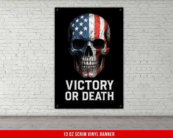 Victory or Death Banner, American Flag Skull Banner, Garage Gym Banner, Home Gym Decor, Gym Motivation Banner, Custom Gym Banners