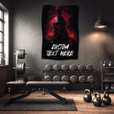 The image is a promotional graphic for a fabric product, specifically a 9 oz polyester fabric. It features a close-up view of the fabric, highlighting its properties such as dye sublimation, scratch resistance, wrinkles being free, and being washable.