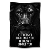 Lion Motivational Poster, Inspirational Wall Art, If It Doesn't Challenge You It Doesn't Change You, Black and White Lion Print
