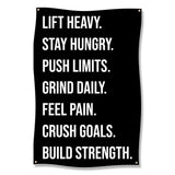 Lift Heavy Black Gym Wall Art, Stay Hungry Fitness Banner, Push Limits Motivational Decor, Grind Daily Poster, Build Strength Decor