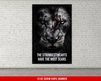 The Most Scars Home Gym Banner - Inspiration - Weightlifting Decor - Motivation - Gym Gift - Gym Sign - Custom Text - Lion V1