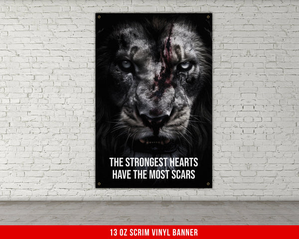 The Most Scars Home Gym Banner - Inspiration - Weightlifting Decor - Motivation - Gym Gift - Gym Sign - Custom Text - Lion V1