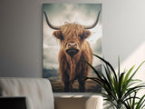 Majestic Highland Cow Portrait, Scottish Farm Animal Art, Rustic Farmhouse Decor, Large Canvas Print, Digital Download, Animal Lover