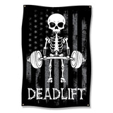 Deadlift Skeleton Banner, Fitness Gym Decor, Weightlifting Wall Hanging, Cool Workout Poster, Lifting Motivation Art Banner