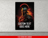a poster on a brick wall of a spartan soldier