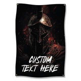 Ancient Warrior Helmet Poster, Customizable Spartan Wall Art, Dark Warrior Tapestry, Epic Battle Decor, Heroic Wall Hanging