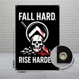 Fall hard rise hardER Banner, Motivational Wall Art, Skull Sword Poster, Inspirational Decor, Large Wall Hanging, Workout Motivational
