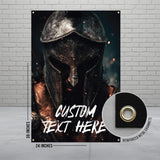 Ancient Warrior Helmet Art Print, Custom Text Poster, Personalized Wall Decor, Medieval Knight Artwork, Unique Gift Idea
