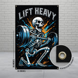 Skeleton lifting barbell with text "LIFT HEAVY", 36x24 inches.