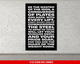 a black and white poster on a white brick wall