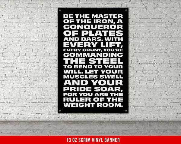 a black and white poster on a white brick wall
