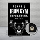Custom Gym Banner, Personalized Iron Gym Banner, No Pain No Gain Banner, Home Gym Decor, Workout Motivational Poster