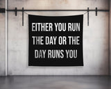 Run The Day | Custom Gym Tapestry | Home Gym Flag Decor | Large Quote Wall Art | Motivational Inspirational | Banner