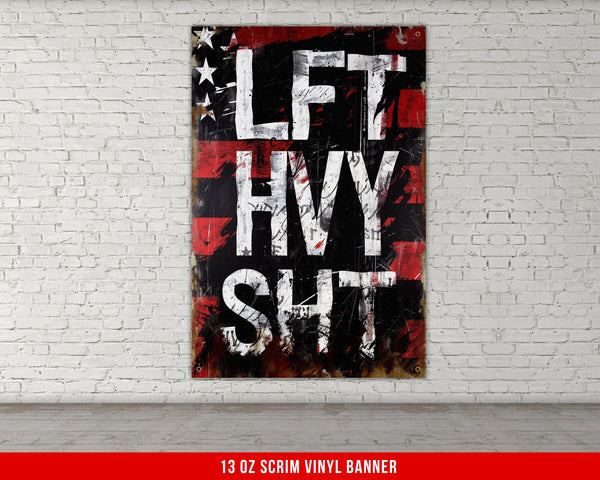 a painting on a white brick wall with a red and black background