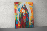 Jesus Christ Abstract Art, Modern Christian Wall Decor, Vibrant Geometric Religious Canvas Print, Colorful Faith Digital Image, Sacred
