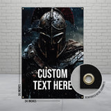 Custom Warrior Banner, Personalized Text Sign, Spartan Wall Hanging, Medieval Knight Decor, Outdoor Display, Event Backdrop, 24x36
